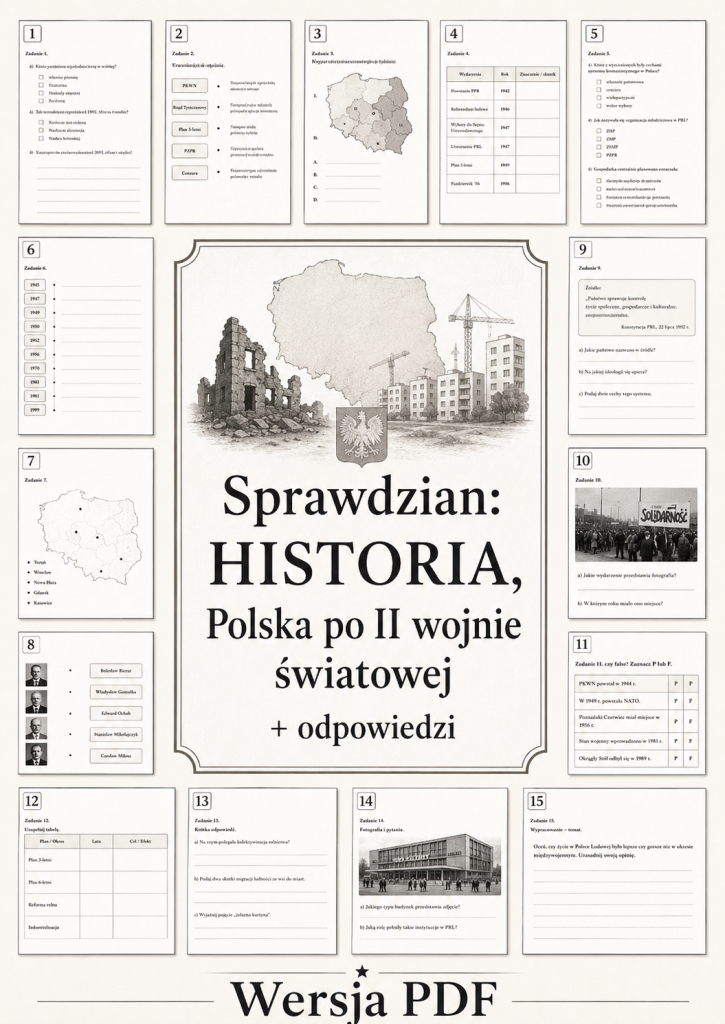 Sprawdzian z HISTORII PDF (klasa 8 dział 4) – Polska po II wojnie światowej + odpowiedzi