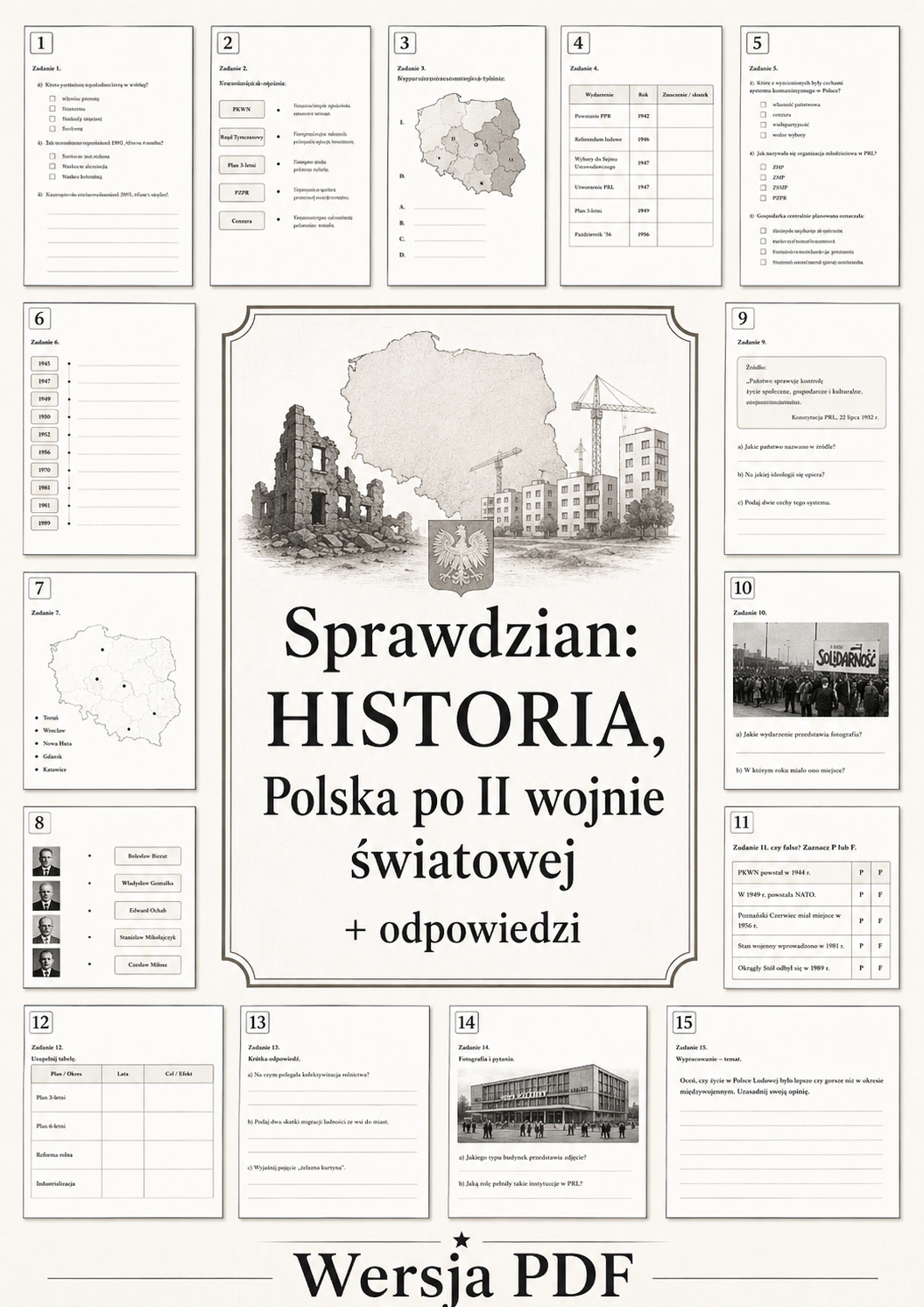 Sprawdzian z HISTORII PDF (klasa 8 dział 4) – Polska po II wojnie światowej + odpowiedzi