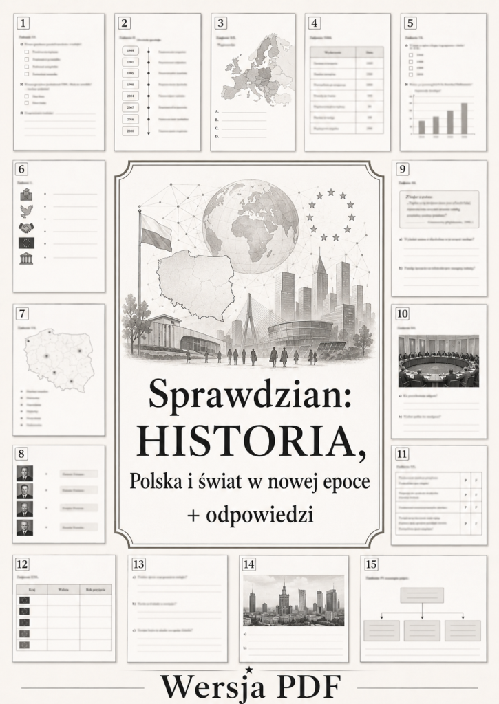 Sprawdzian z HISTORII PDF (klasa 8 dział 6) – Polska i świat w nowej epoce + odpowiedzi