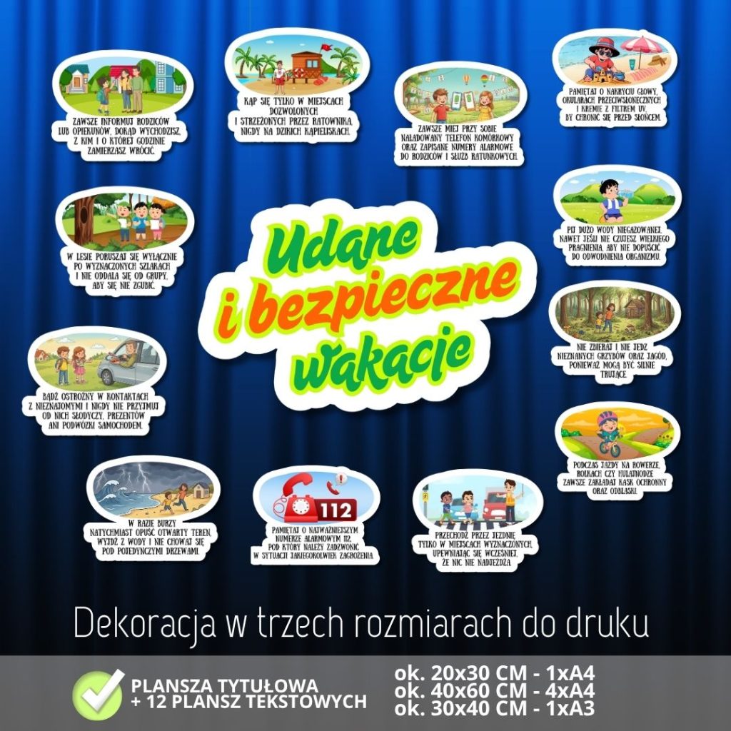 Udane i bezpieczne wakacje – dekoracja PDF do druku (2 rozmiary) (2)