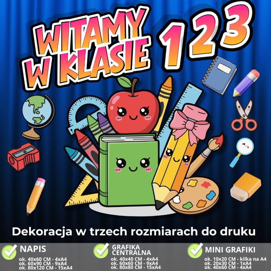 Dekoracja i napis Witamy w klasie 1, 2 lub 3 - PDF do druku (3)