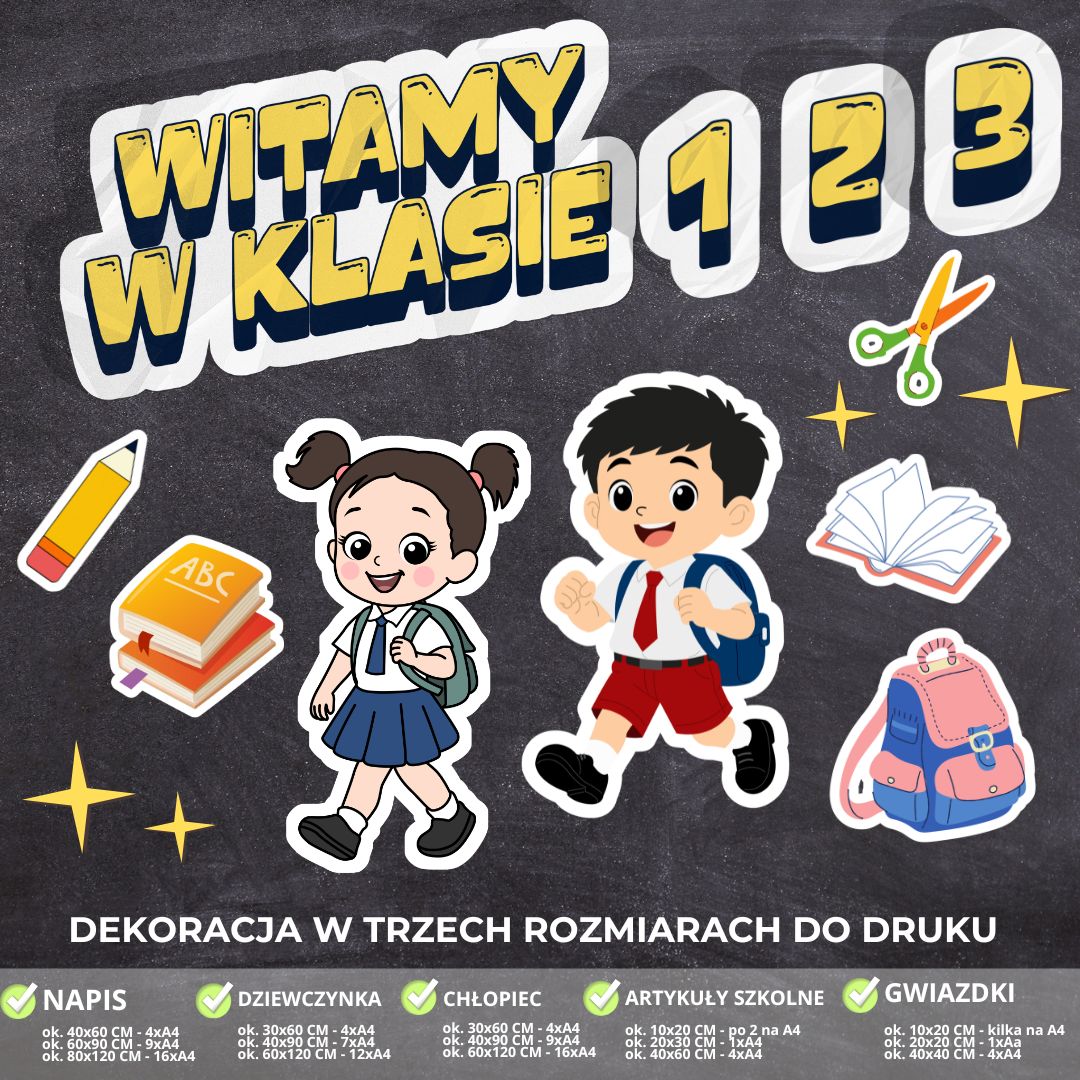 Dekoracja na rozpoczęcie roku szkolnego „Witamy w klasie 1,2,3” - PDF (2)