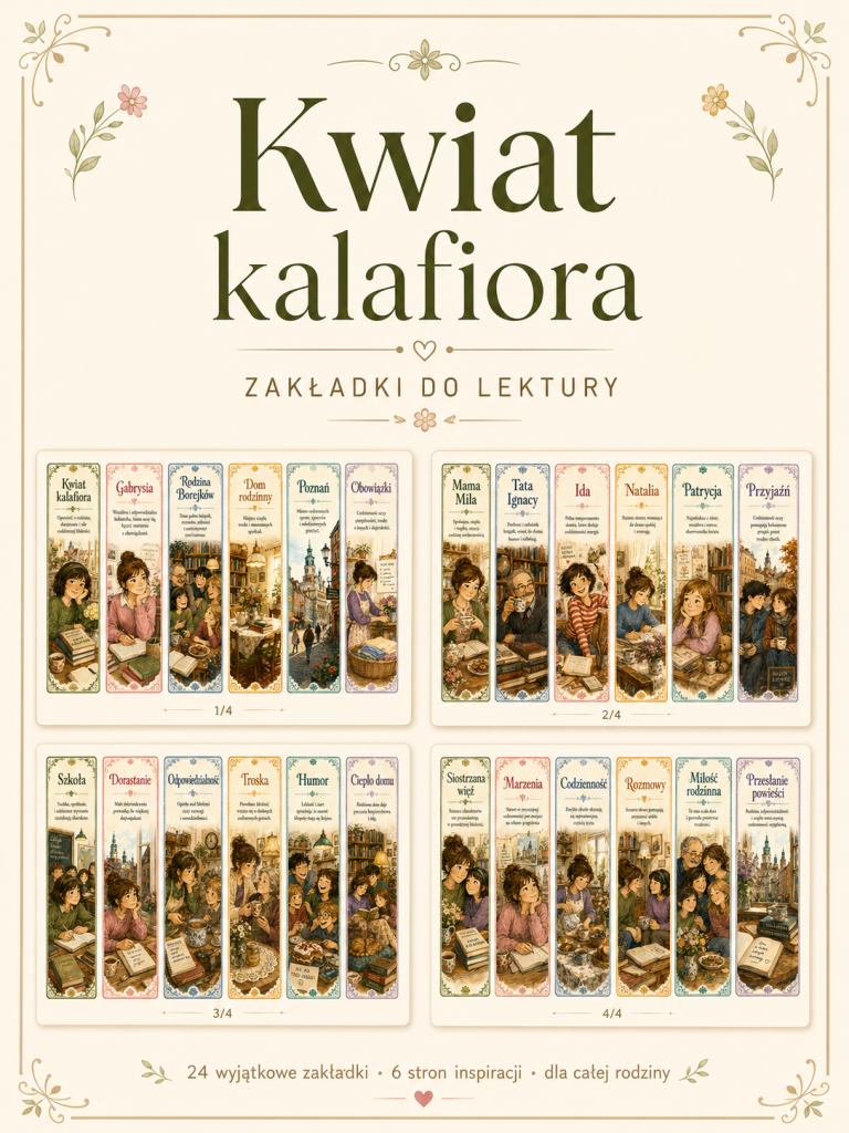 Kwiat kalafiora – zakładki do książek do druku – PDF (24 sztuki)