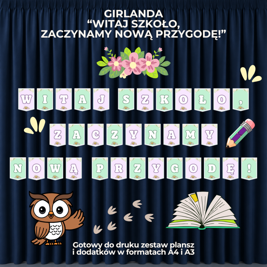 Napis Witaj szkoło! Zaczynamy nową przygodę! - PDF do druku