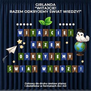 Napis Witajcie! Razem odkryjemy świat wiedzy! PDF do druku