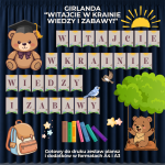 Napis Witajcie w krainie wiedzy i zabawy! - PDF do druku