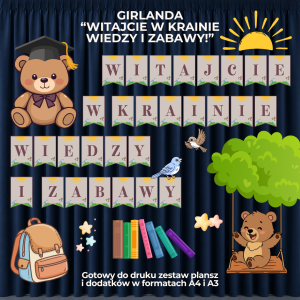 Napis Witajcie w krainie wiedzy i zabawy! - PDF do druku