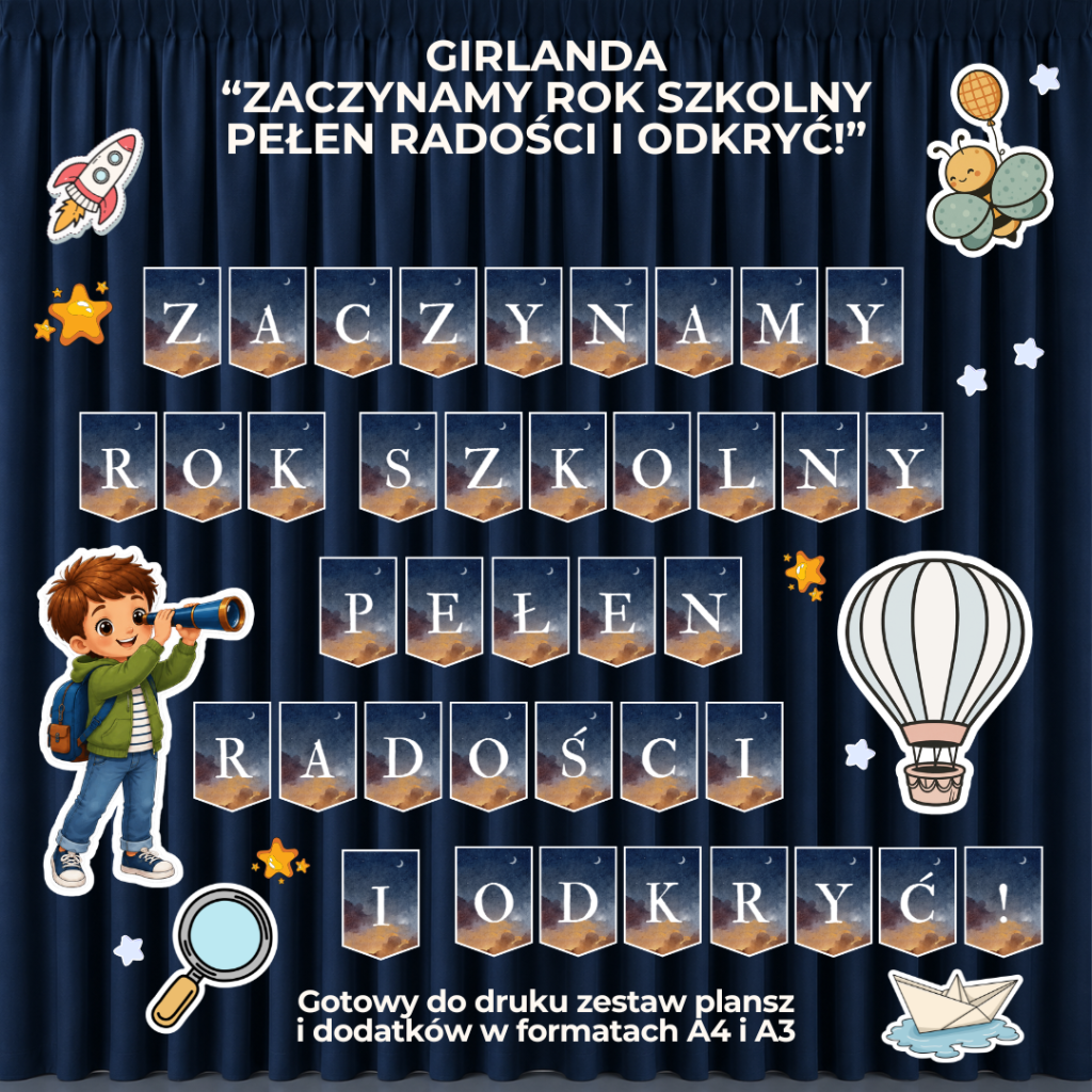 Napis Zaczynamy rok szkolny pełen radości i odkryć! PDF do druku