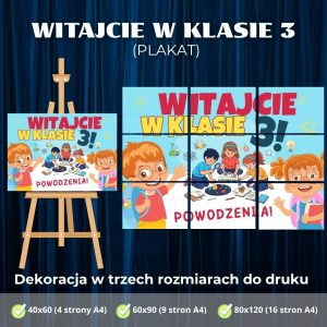 Plakat powitalny „Witajcie w klasie 3!” – gotowa dekoracja do druku (2)