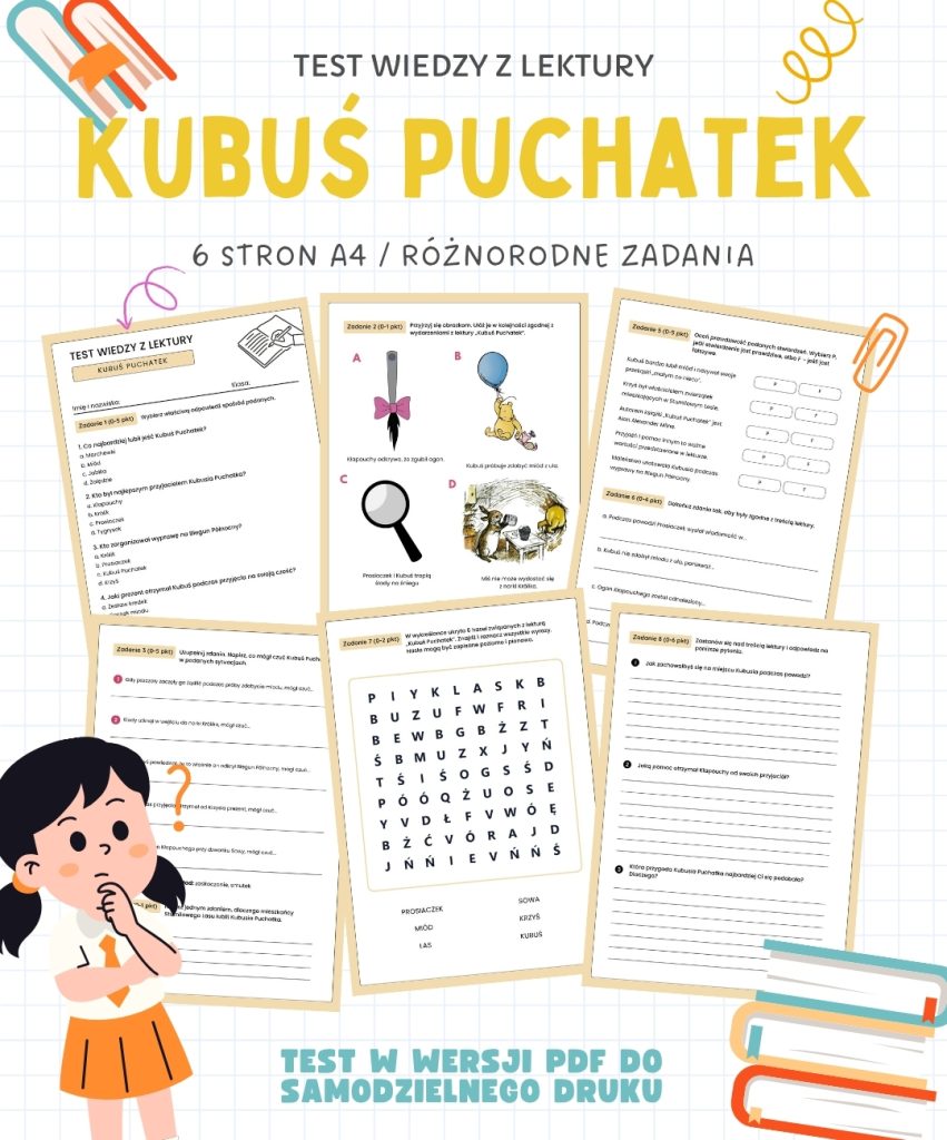 Sprawdzian Kubuś Puchatek – 6 stron A4 (PDF do wydruku)