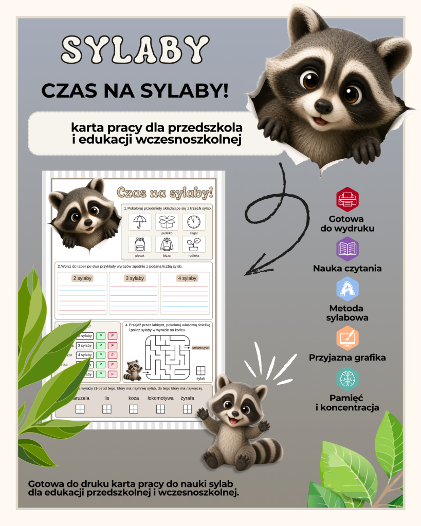 Sylaby - karty pracy - (Czas na sylaby) - PDF do druku