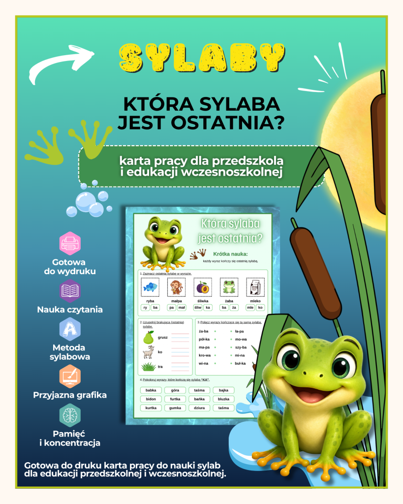 Sylaby - karty pracy - (Która sylaba jest ostatnia) - PDF do druku