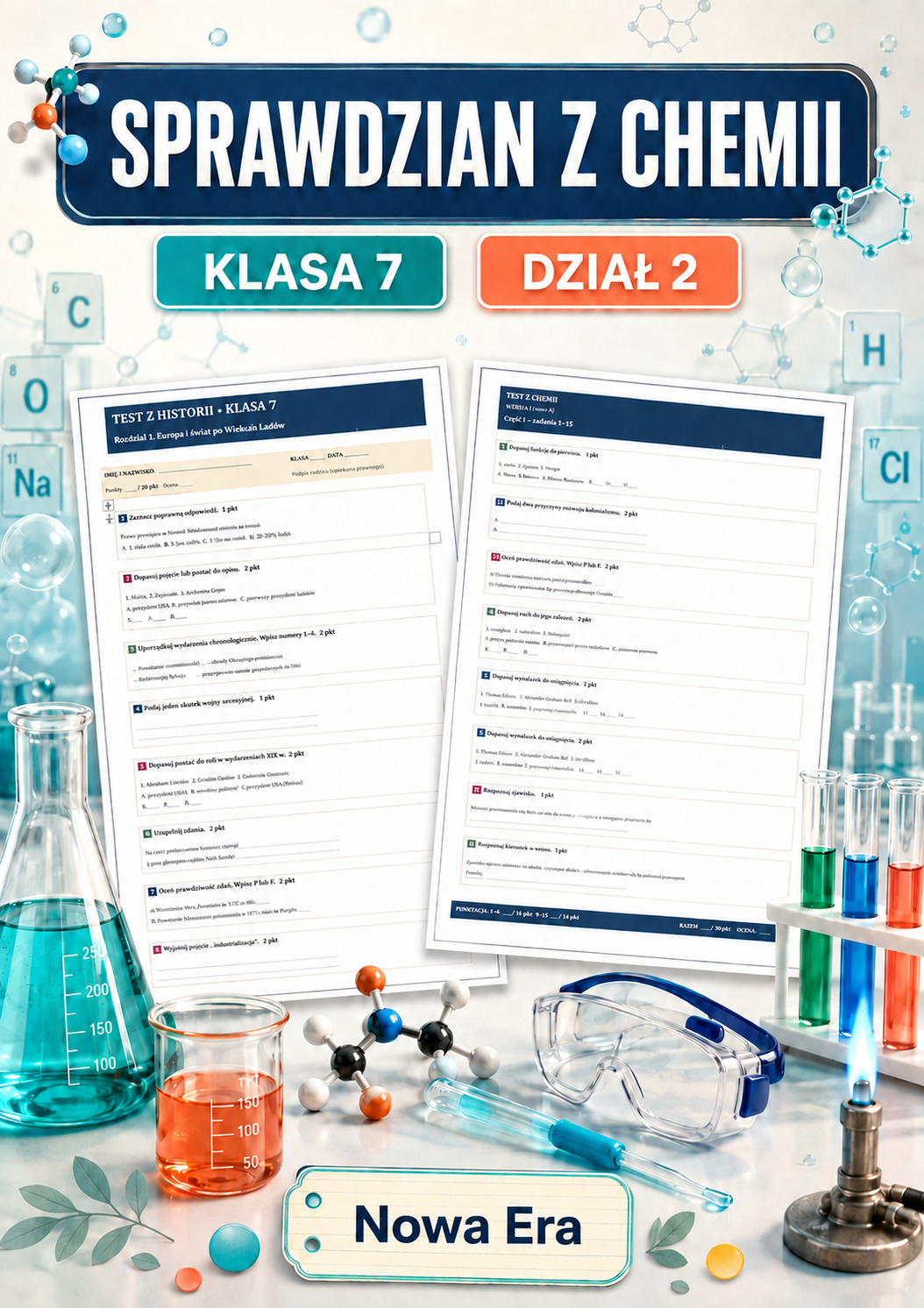 Sprawdzian z CHEMII (klasa 7 dział 2) – Składniki powietrza i rodzaje przemian, jakim ulegają + odpowiedzi