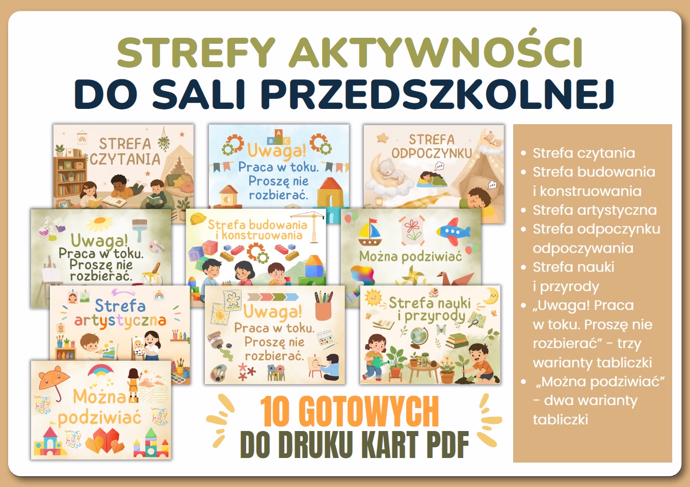 Strefy aktywności do sali przedszkolnej (wersja 1) - PDF do druku