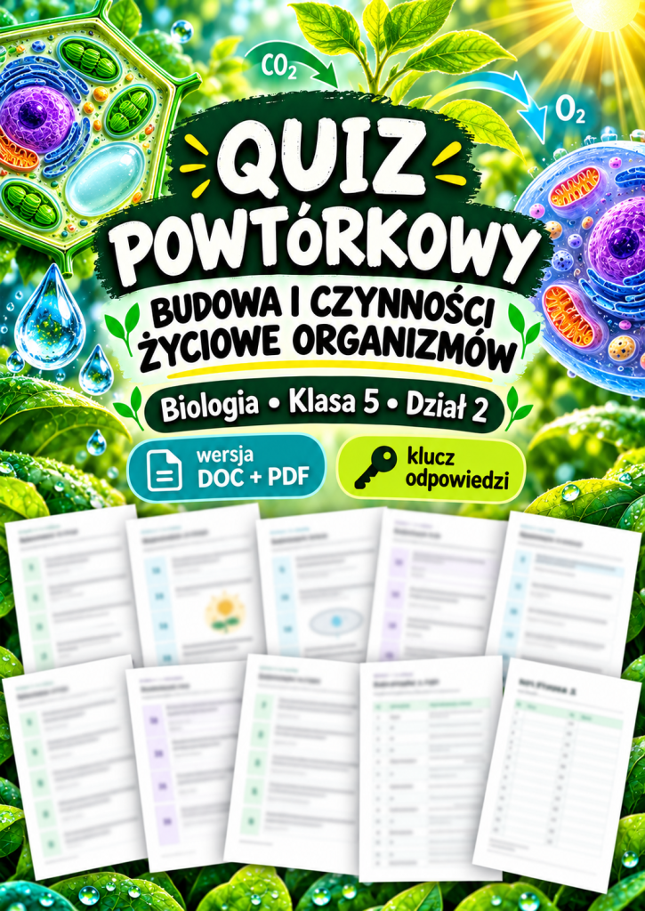 Quiz powtórkowy z biologii – klasa 5, dział 2 „Budowa i czynności życiowe organizmów”