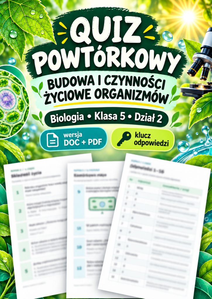 Quiz powtórkowy z biologii – klasa 5, dział 2 „Budowa i czynności życiowe organizmów”