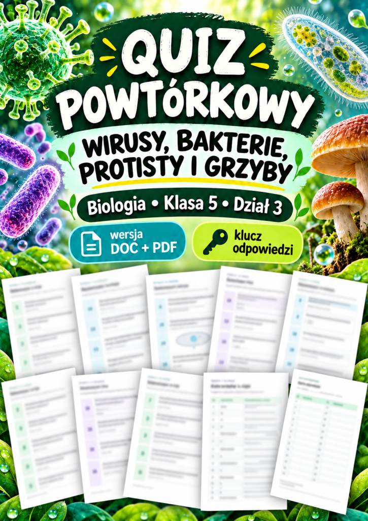 Quiz powtórkowy z biologii – klasa 5, dział 3 „Wirusy, bakterie, protisty i grzyby”