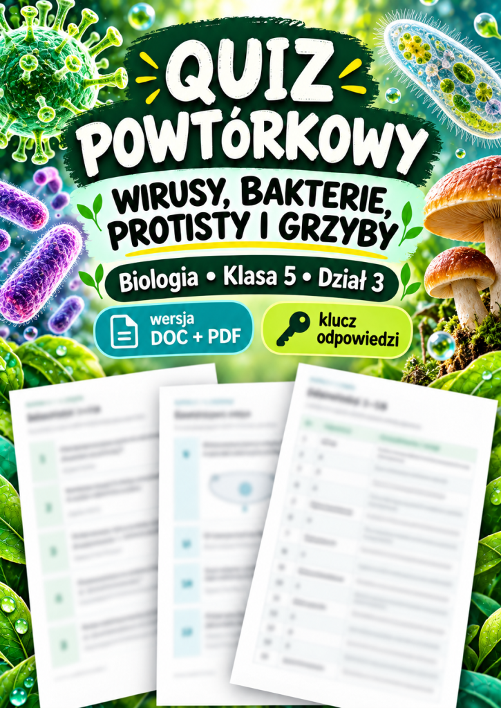 Quiz powtórkowy z biologii – klasa 5, dział 3 „Wirusy, bakterie, protisty i grzyby”
