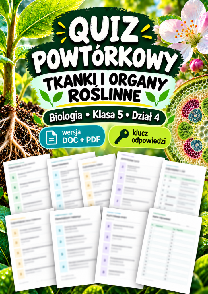 Quiz powtórkowy z biologii – klasa 5, dział 4 „Tkanki i organy roślinne”
