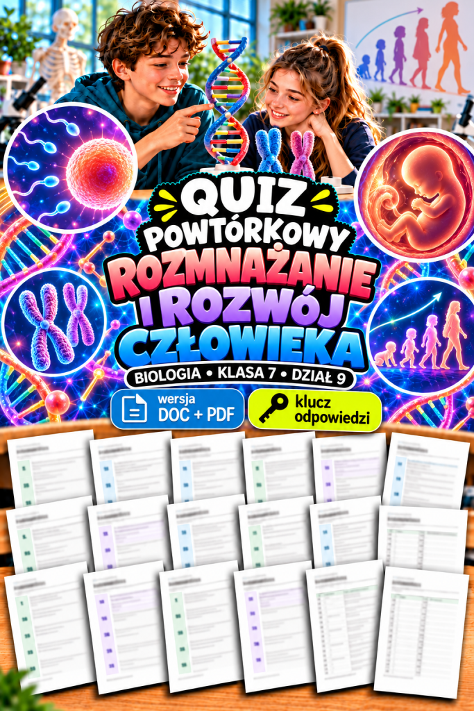 Quiz powtórkowy z biologii – klasa 7, dział 9 „Rozmnażanie i rozwój człowieka”