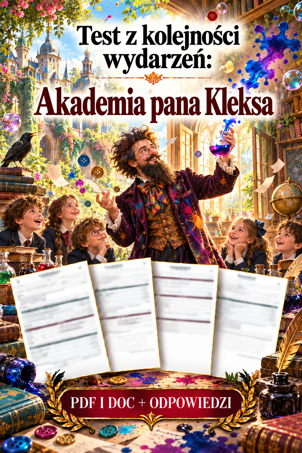 Sprawdzian Akademia pana Kleksa – kolejność wydarzeń – (DOC + PDF) + odpowiedzi