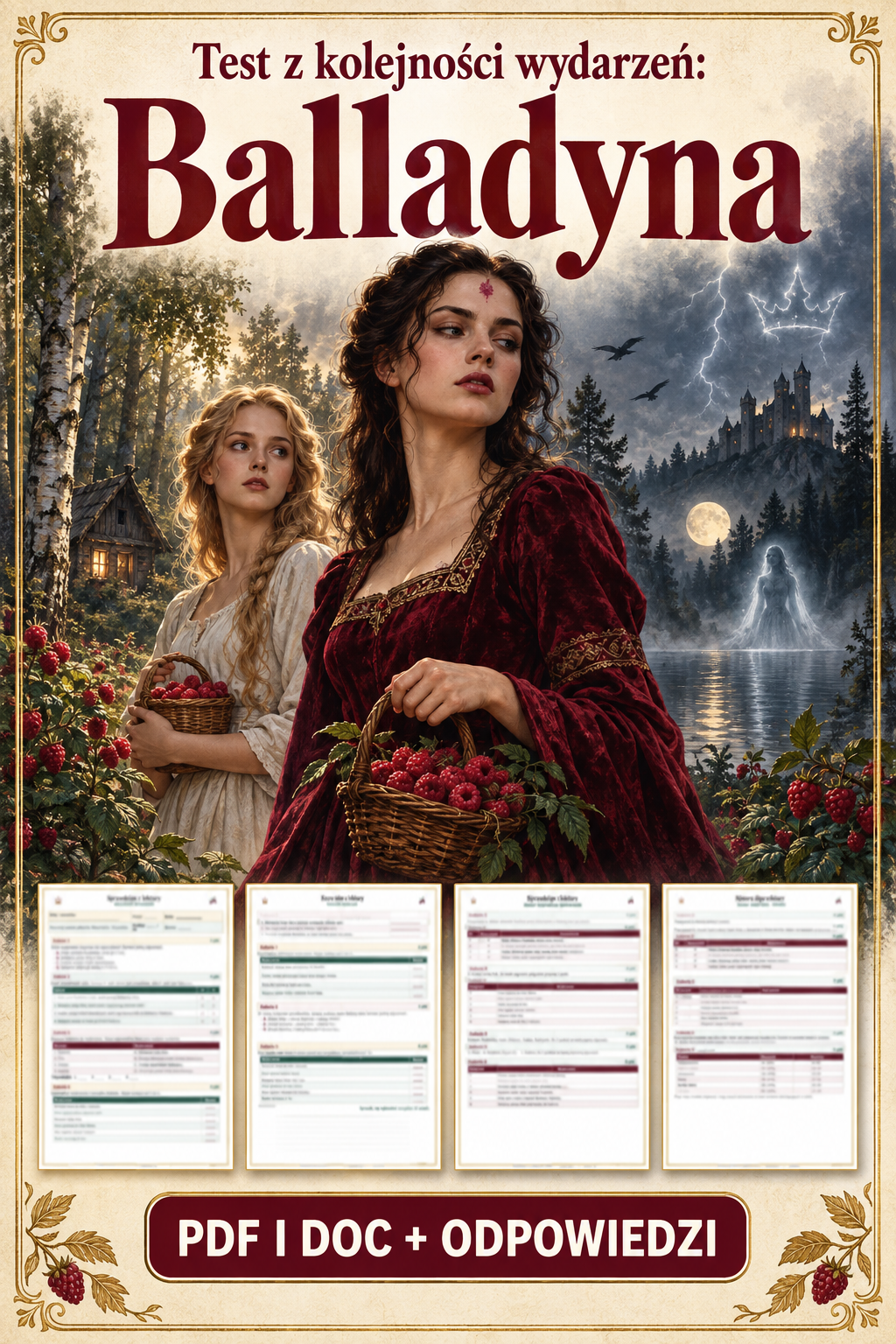 Sprawdzian Balladyna - kolejność wydarzeń - (DOC + PDF) + odpowiedzi