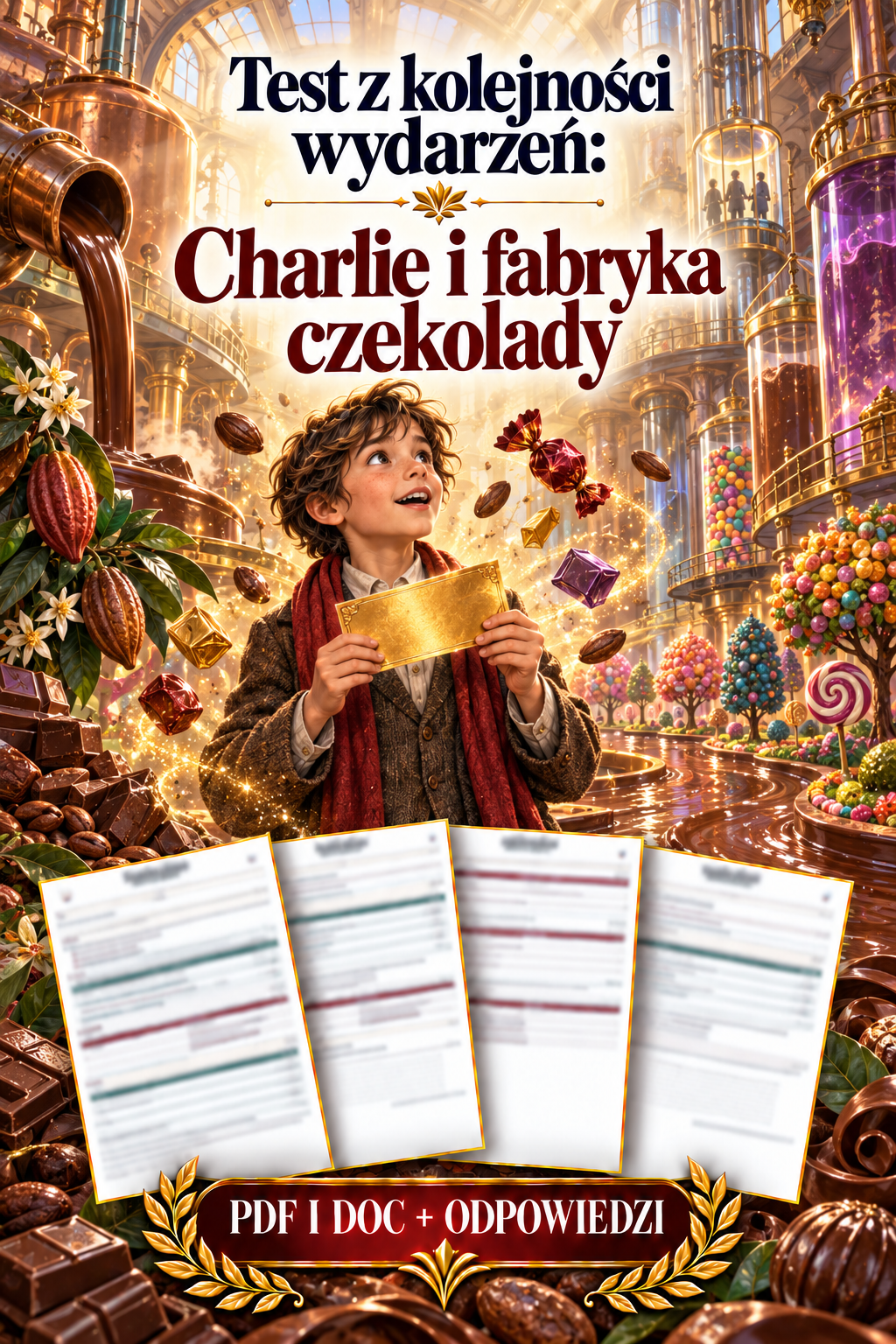 Sprawdzian Charlie i fabryka czekolady – kolejność wydarzeń – (DOC + PDF) + odpowiedzi