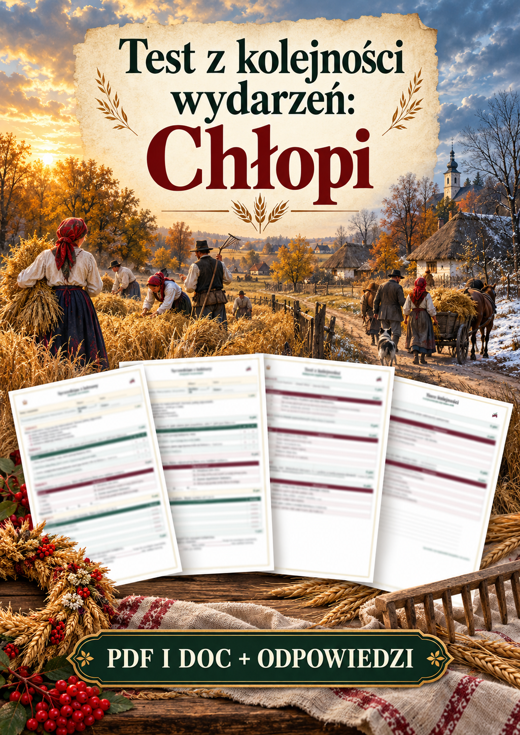 Sprawdzian Chłopi – kolejność wydarzeń – (DOC + PDF) + odpowiedzi