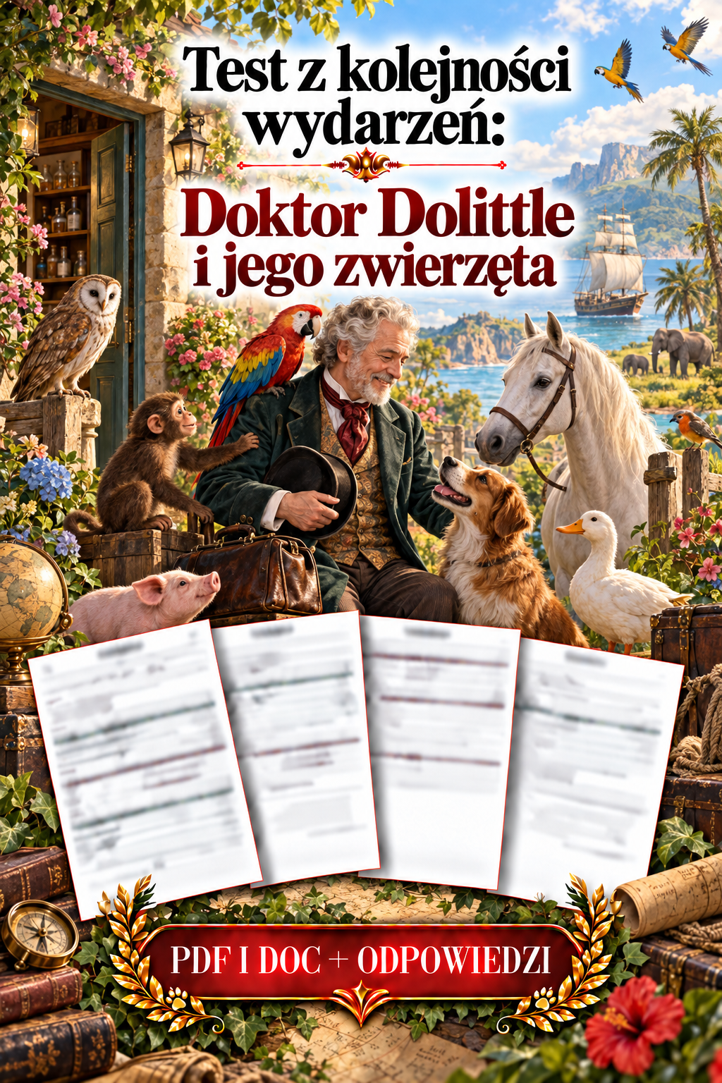 Sprawdzian Doktor Dolittle i jego zwierzęta – kolejność wydarzeń – (DOC + PDF) + odpowiedzi