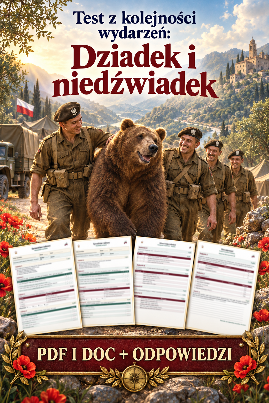 Sprawdzian Dziadek i niedźwiadek – kolejność wydarzeń – (DOC + PDF) + odpowiedzi