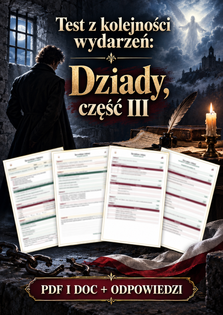 Sprawdzian Dziady, część III – kolejność wydarzeń – (DOC + PDF) + odpowiedzi