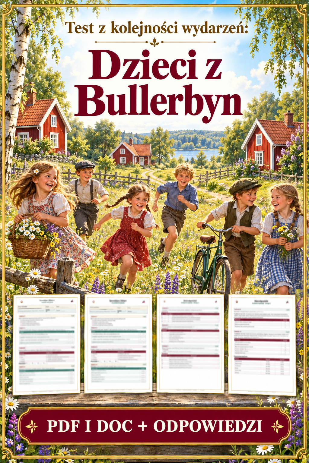 Sprawdzian Dzieci z Bullerbyn – kolejność wydarzeń – (DOC + PDF) + odpowiedzi
