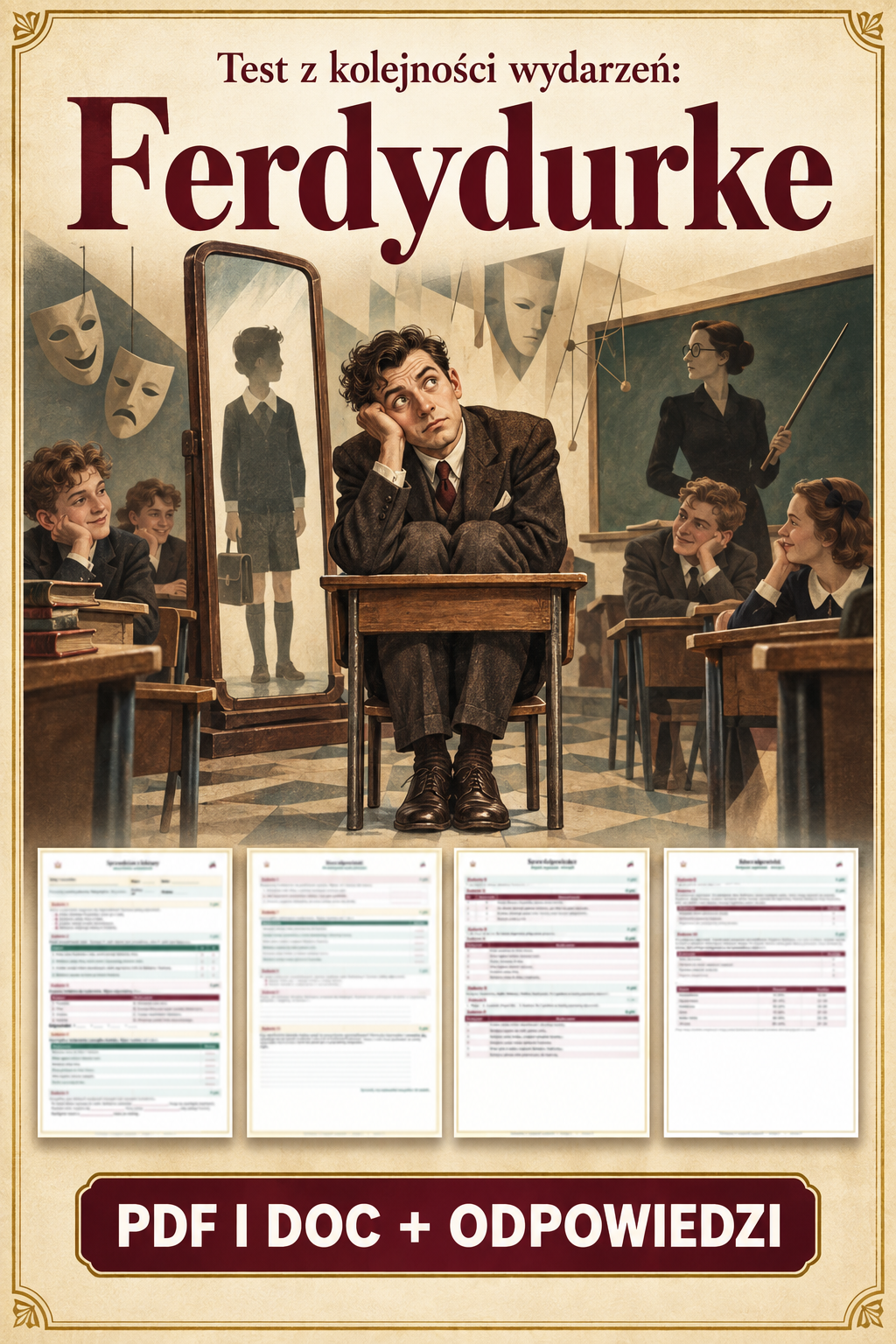 Sprawdzian Ferdydurke - kolejność wydarzeń - (DOC + PDF) + odpowiedzi