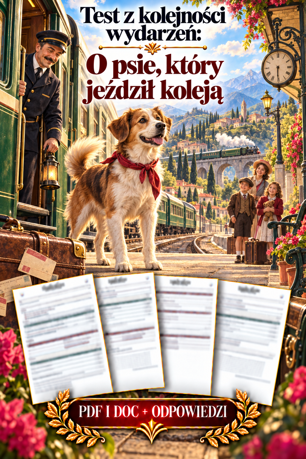 Sprawdzian O psie, który jeździł koleją – kolejność wydarzeń – (DOC + PDF) + odpowiedzi
