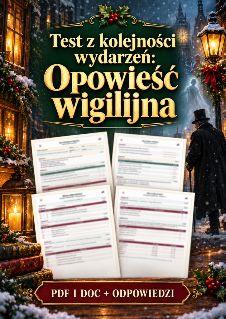 Sprawdzian Opowieść wigilijna – kolejność wydarzeń – (DOC + PDF) + odpowiedzi