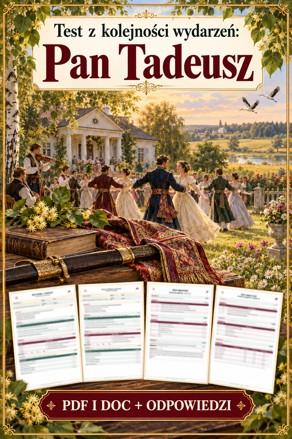 Sprawdzian Pan Tadeusz – kolejność wydarzeń – (DOC + PDF) + odpowiedzi