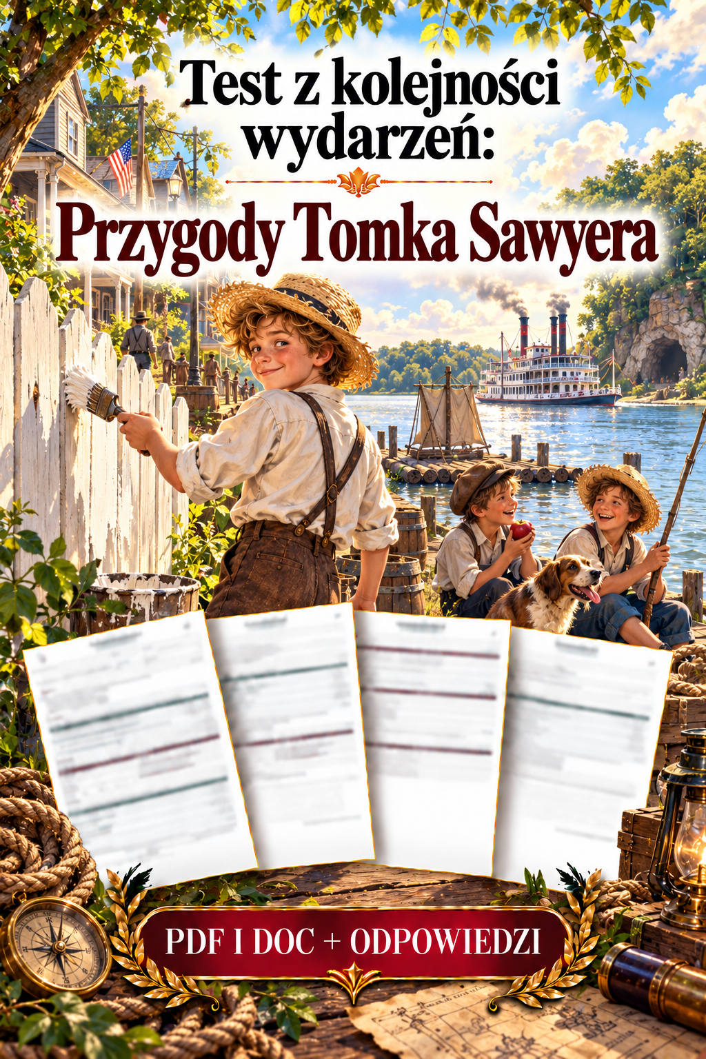 Sprawdzian Przygody Tomka Sawyera – kolejność wydarzeń – (DOC + PDF) + odpowiedzi