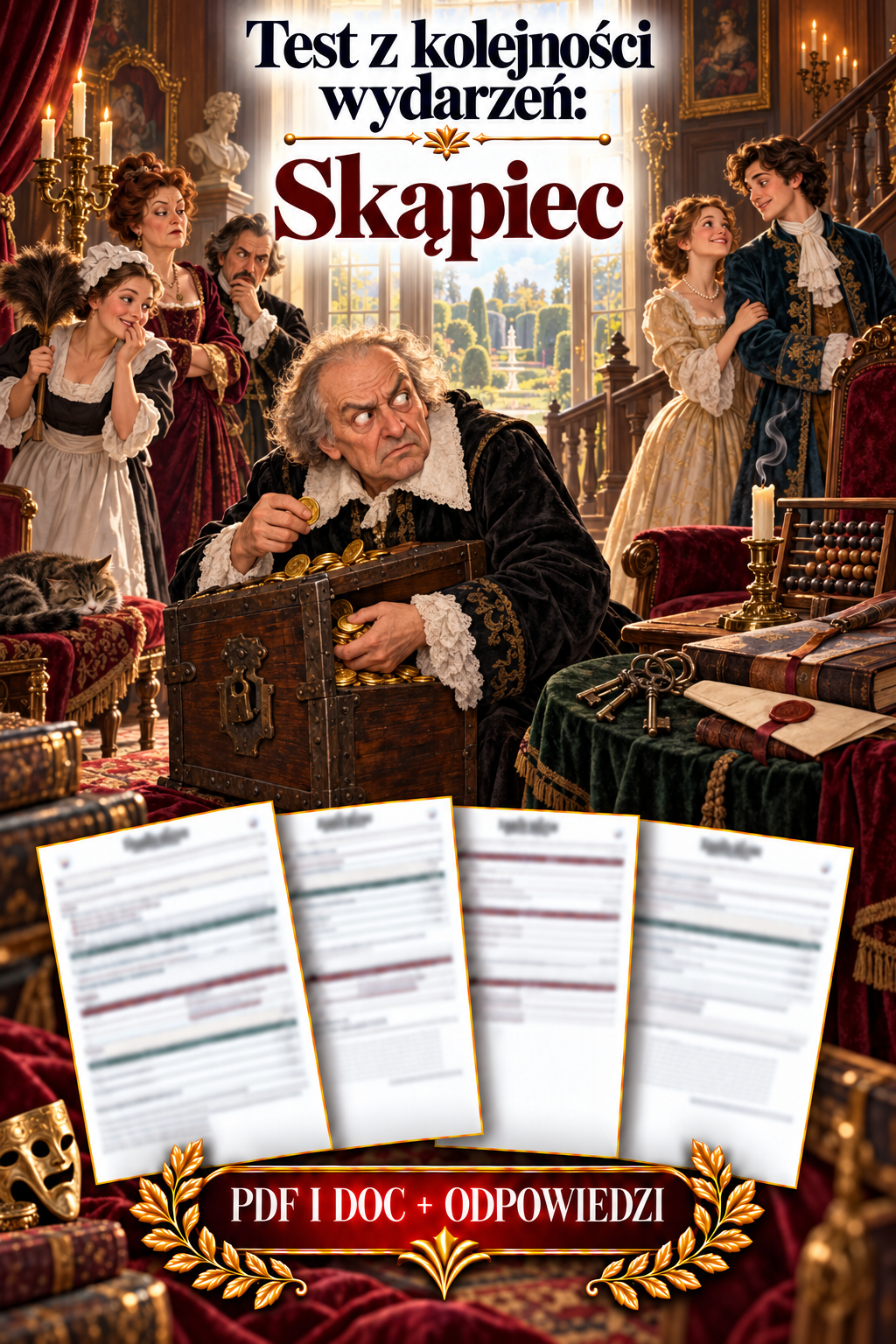 Sprawdzian Skąpiec – kolejność wydarzeń – (DOC + PDF) + odpowiedzi