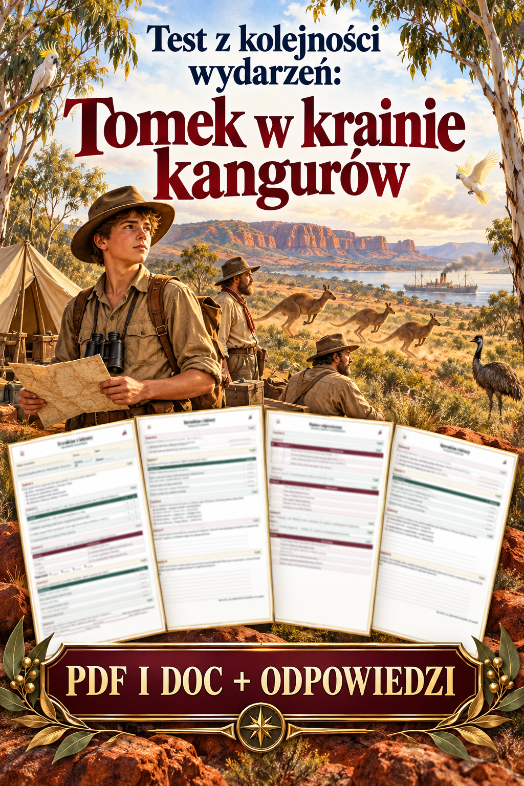 Sprawdzian Tomek w krainie kangurów – kolejność wydarzeń – (DOC + PDF) + odpowiedzi