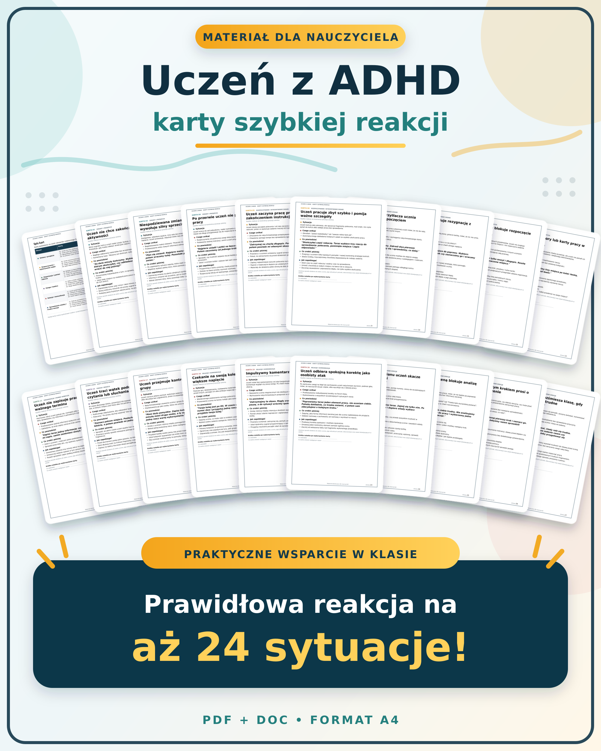 Uczeń z ADHD – karty szybkiej reakcji dla nauczyciela (24 sytuacje!)