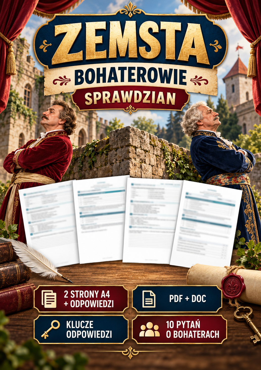 Zemsta – bohaterowie – sprawdzian (2 strony A4) + odpowiedzi