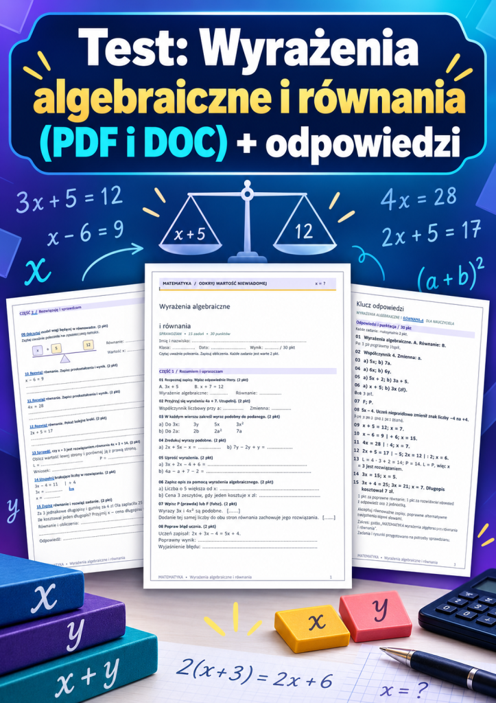 test-wyrazenia-algebraiczne-i-rownania-pdf-i-doc-odpowiedzi