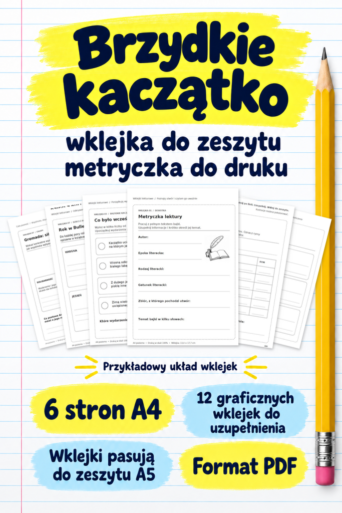 Brzydkie kaczątko – wklejka do zeszytu – metryczka do druku