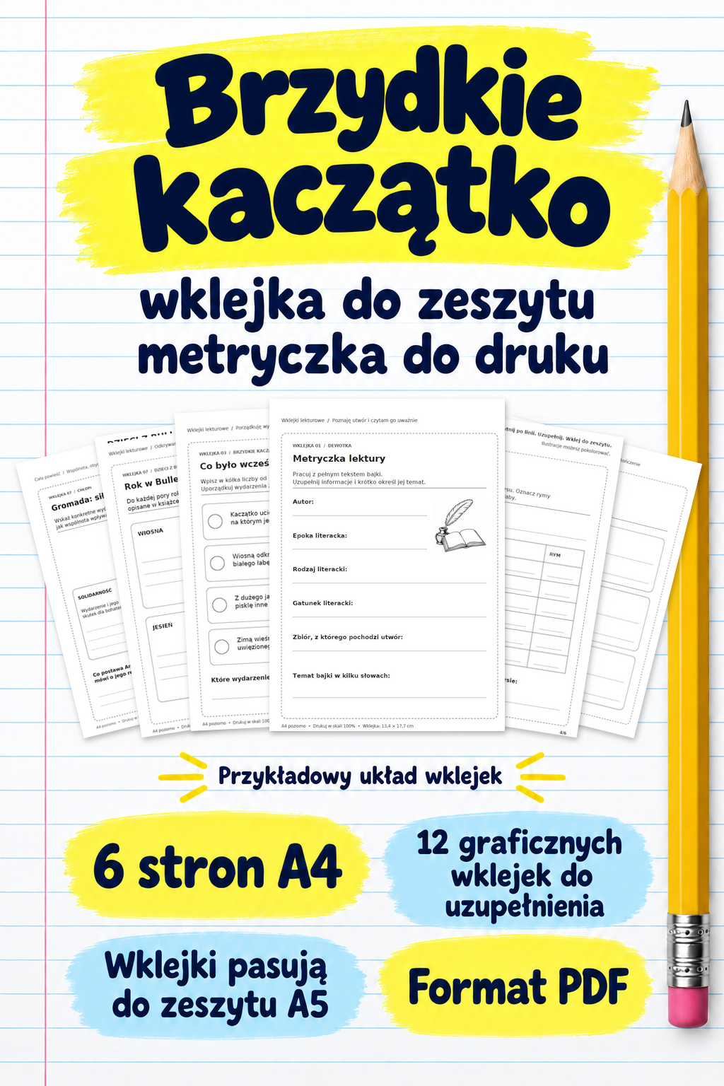 Brzydkie kaczątko – wklejka do zeszytu – metryczka do druku