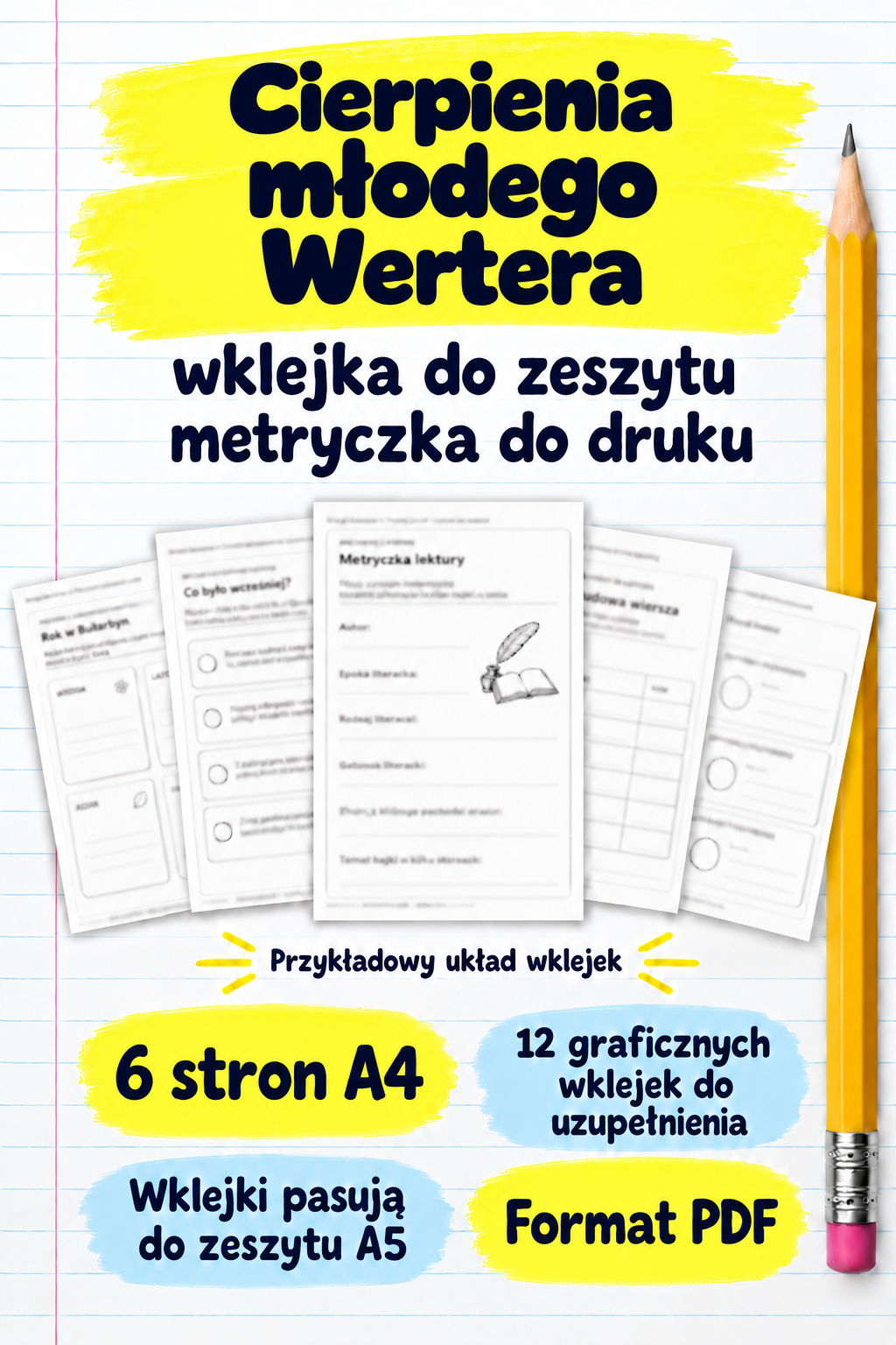 Cierpienia młodego Wertera - wklejka do zeszytu - metryczka do druku