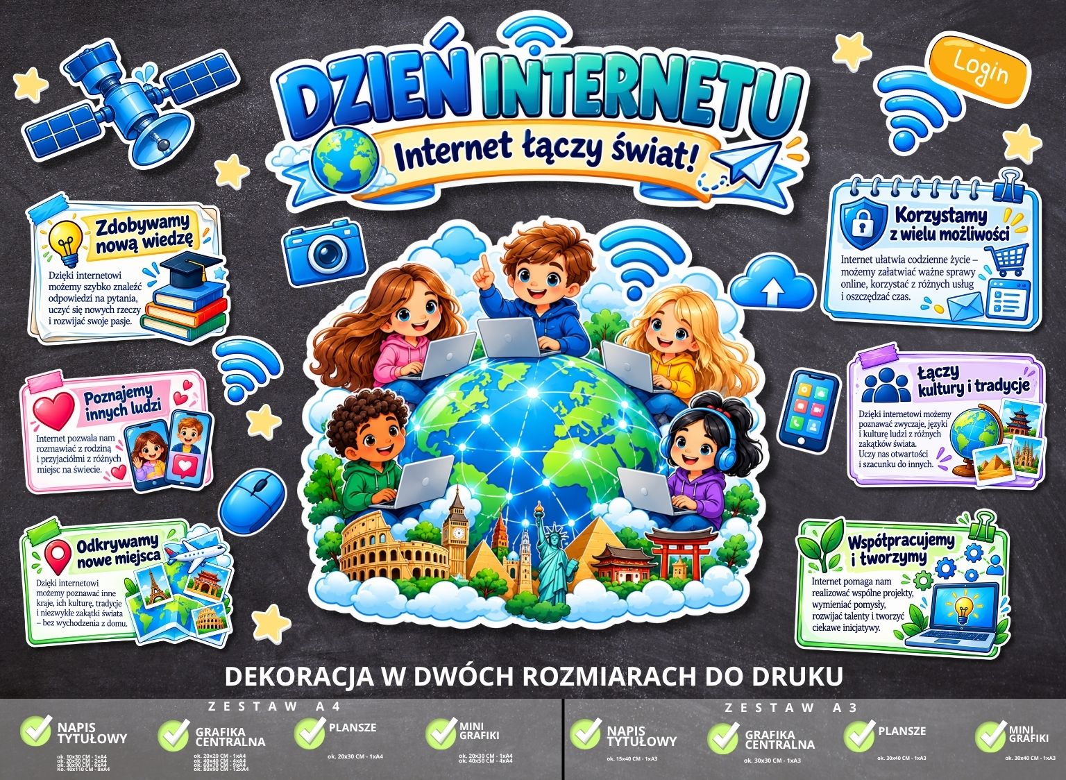 Dekoracja edukacyjna „Dzień Internetu – Internet łączy świat” (do druku) (1)