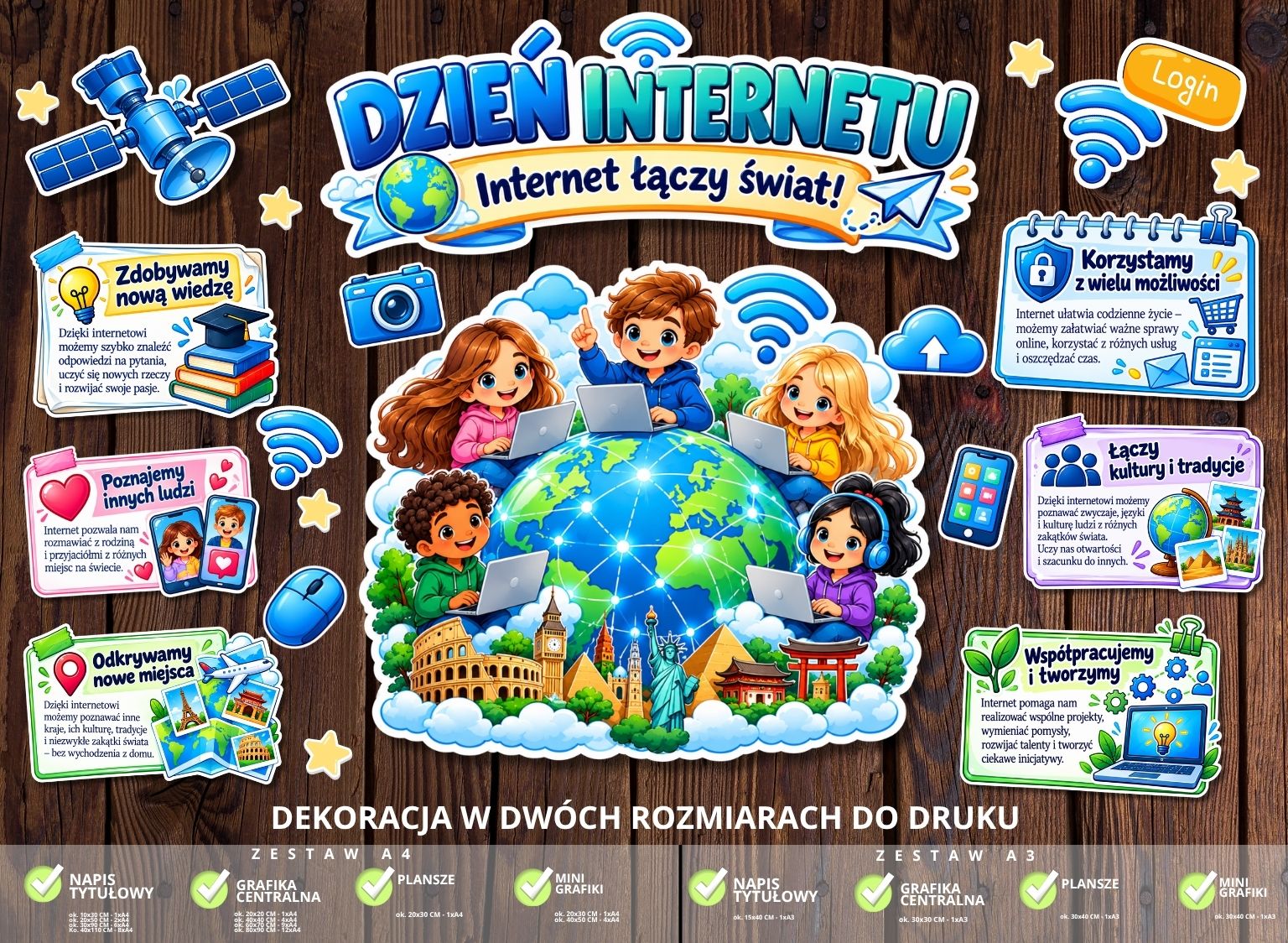 Dekoracja edukacyjna „Dzień Internetu – Internet łączy świat” (do druku) (2)