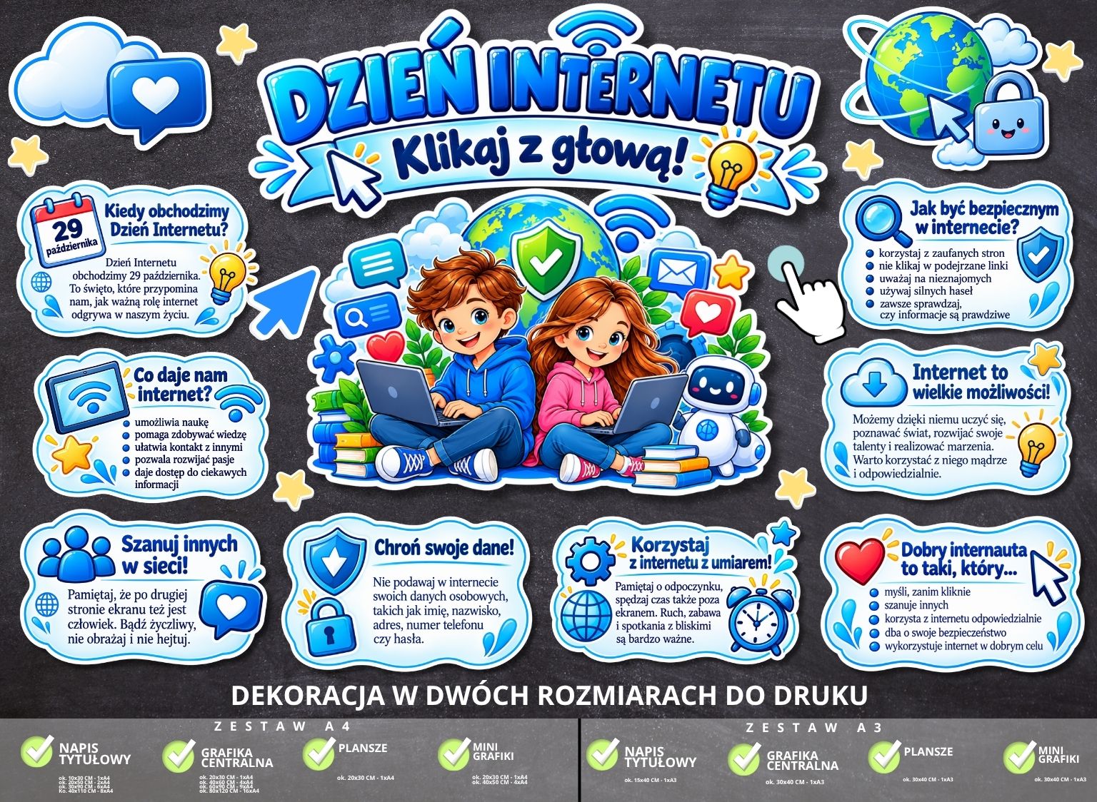 Dekoracja edukacyjna „Dzień Internetu – Klikaj z głową!” (do druku) (1)