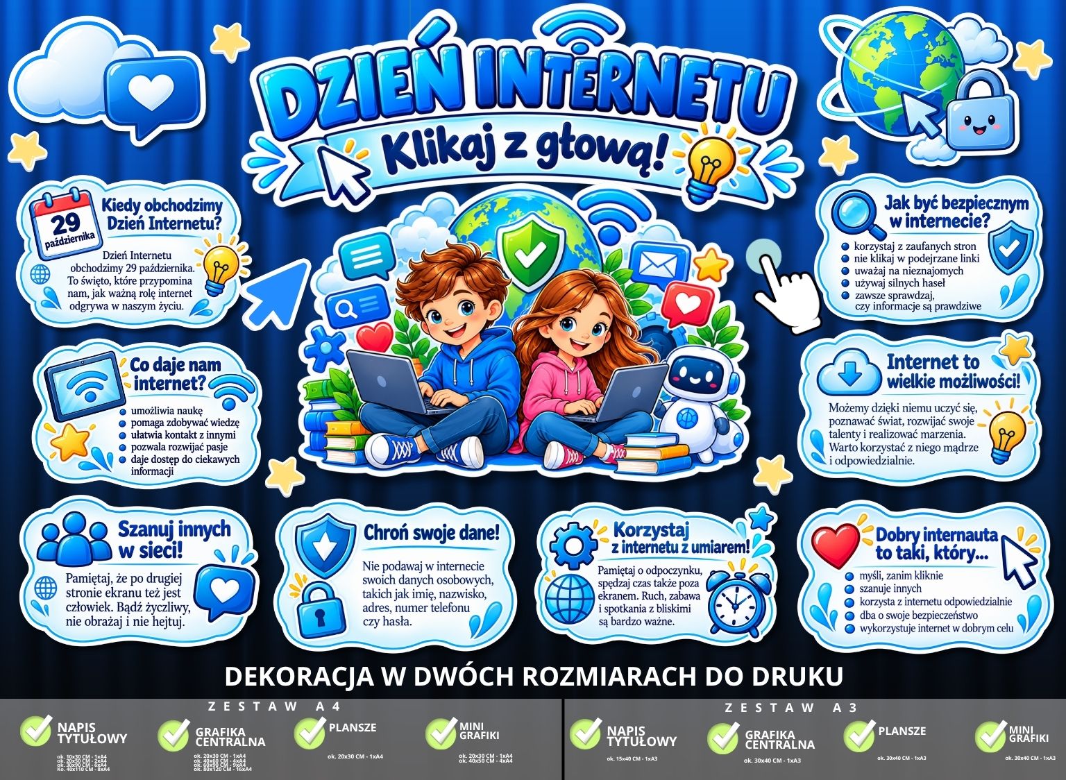 Dekoracja edukacyjna „Dzień Internetu – Klikaj z głową!” (do druku) (2)
