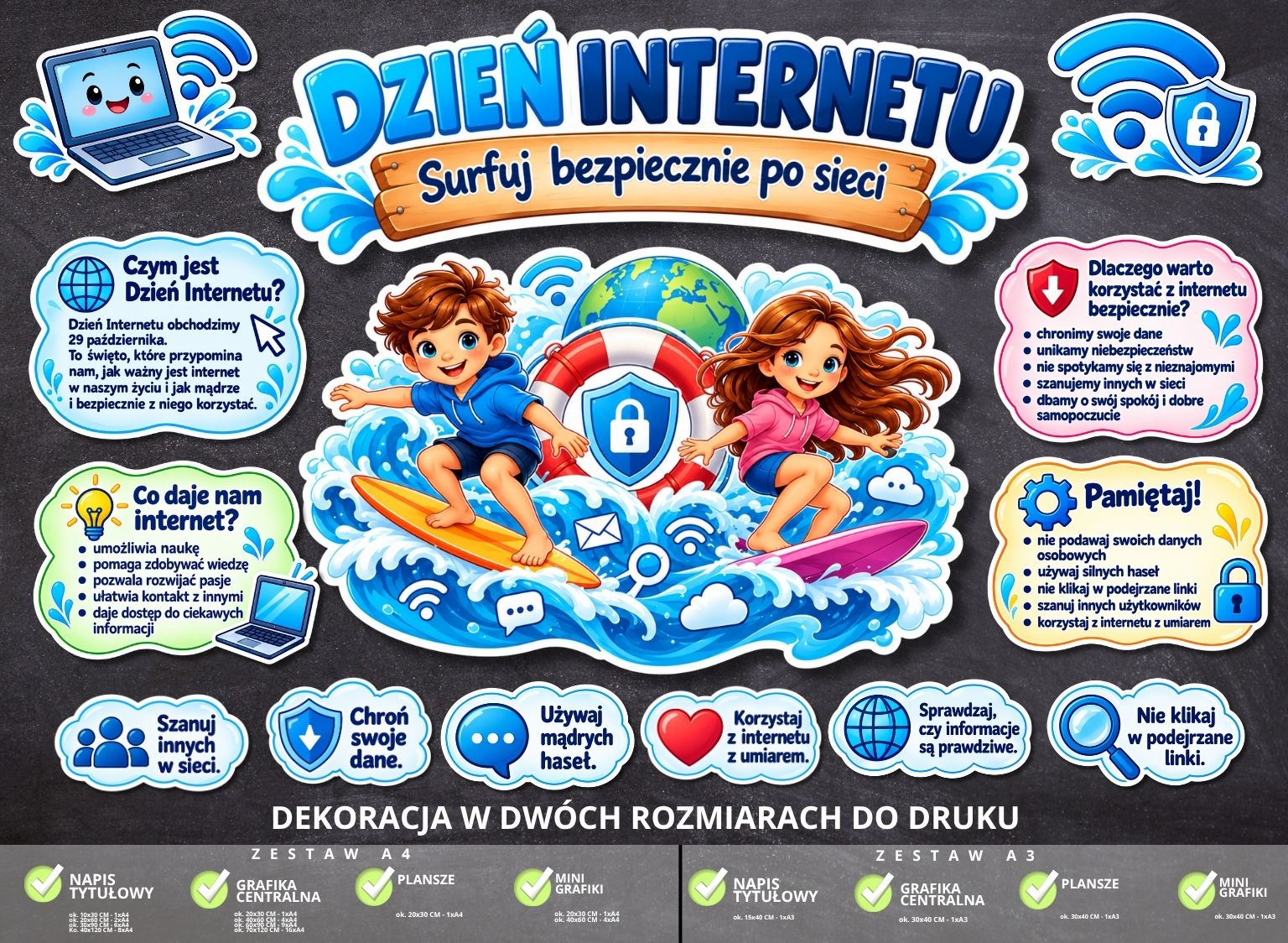 Dekoracja edukacyjna „Dzień Internetu – Serfuj bezpiecznie po sieci” (do druku) (2)